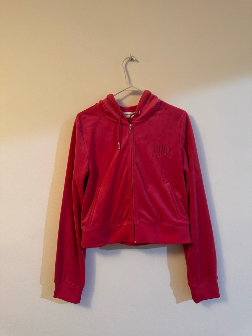 Juicy Couture Bright Pink Velour Zip Hoodie Jacket